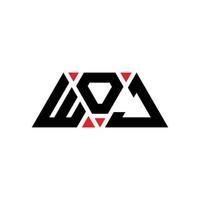 WOJ triangle letter logo design with triangle shape. WOJ triangle logo design monogram. WOJ triangle vector logo template with red color. WOJ triangular logo Simple, Elegant, and Luxurious Logo