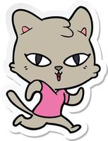 sticker of a cartoon cat out for a run vector