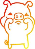 warm gradient line drawing cartoon grumpy pig vector