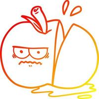 warm gradient line drawing cartoon angry sliced apple vector