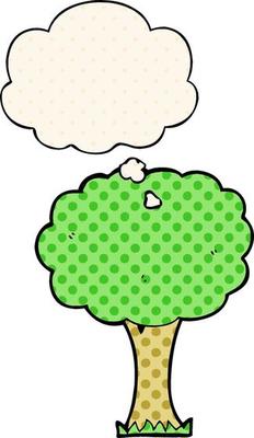 cartoon tree and thought bubble in comic book style
