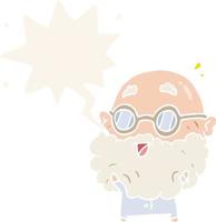 cute cartoon surprised old man and speech bubble in retro style vector