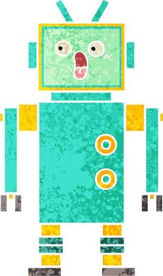 retro illustration style cartoon robot