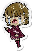 distressed sticker of a cartoon girl crying vector