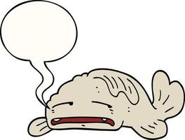 cartoon sad old fish and speech bubble vector