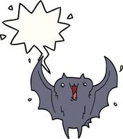 caricatura, feliz, murciélago vampiro, y, burbuja del discurso vector
