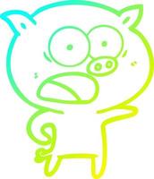 cold gradient line drawing cartoon pig shouting vector