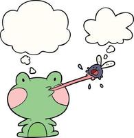 cartoon frog catching fly and thought bubble vector