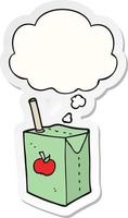 cartoon apple juice box and thought bubble as a printed sticker vector