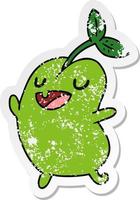 distressed sticker cartoon kawaii cute sprouting bean vector