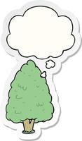 cartoon tall tree and thought bubble as a printed sticker vector