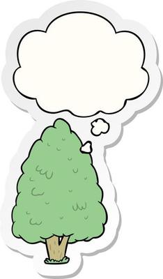 cartoon tall tree and thought bubble as a printed sticker