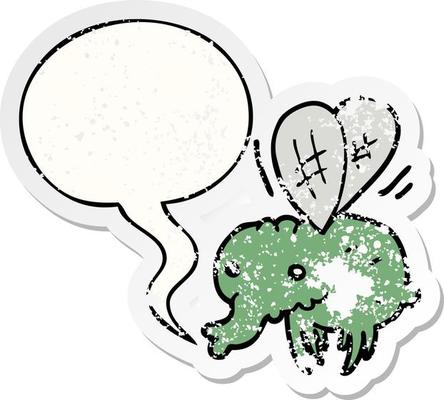 cartoon fly and speech bubble distressed sticker