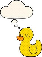 cartoon duck and thought bubble in comic book style vector