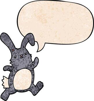 caricatura, conejo, funcionamiento, y, burbuja del discurso, en, retro, textura, estilo vector