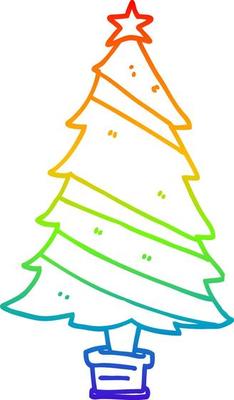 rainbow gradient line drawing cartoon christmas tree