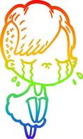 rainbow gradient line drawing cartoon crying girl vector