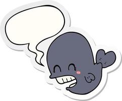 cartoon whale and speech bubble sticker vector