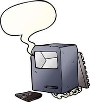 cartoon broken old computer and speech bubble in smooth gradient style vector