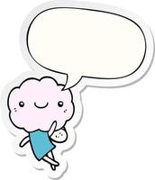 cute cloud head creature and speech bubble sticker vector