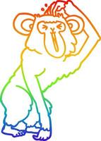 dibujo de línea de gradiente de arco iris chimpancé de dibujos animados rascándose la cabeza vector