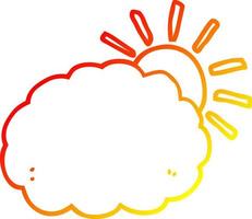 warm gradient line drawing cartoon sun and cloud symbol vector