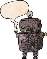 cartoon robot and speech bubble in retro texture style vector
