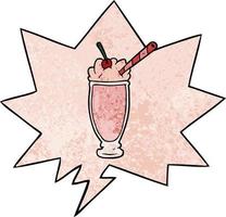 cartoon milkshake and speech bubble in retro texture style vector