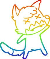 rainbow gradient line drawing cartoon cross eyed fox vector