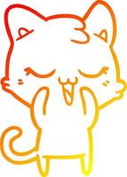 dibujo de línea de gradiente cálido feliz gato de dibujos animados vector