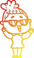 warm gradient line drawing cartoon happy woman wearing spectacles vector