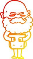 warm gradient line drawing cartoon man with beard frowning vector