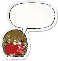 cute cartoon penguin and speech bubble distressed sticker vector