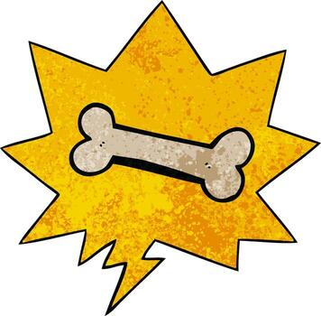 cartoon bone and speech bubble in retro texture style vector