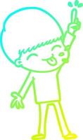 cold gradient line drawing happy cartoon boy vector