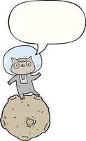 lindo gato astronauta de dibujos animados y burbuja del habla vector