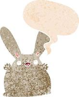 cartoon rabbit and speech bubble in retro textured style vector