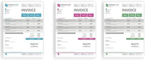 Invoice template with three colors vector