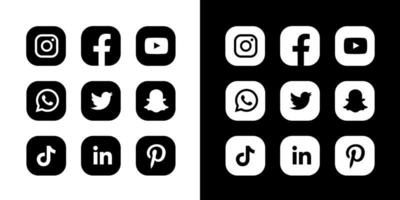 iconos de redes sociales redondeados en blanco y negro vector