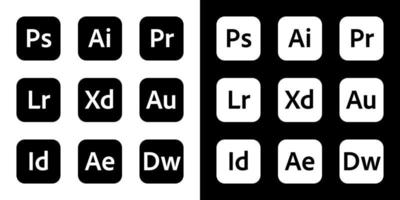 iconos de adobe sobre fondo blanco y negro vector