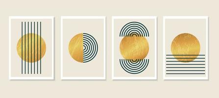 fondo de arte abstracto minimalista con formas. círculos geométricos dorados. estilo de línea simple. ilustraciones vectoriales estéticas para decoración de paredes, afiches, portadas, tarjetas, invitaciones y marcas. vector