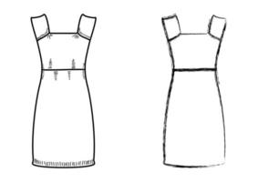 Drawing, sketch, silhouette outline, women's dress. Line style and brush strokes vector