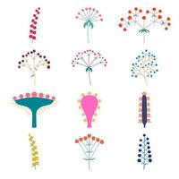 Vector set of flower inflorescences of plants on the stem. Flat style.