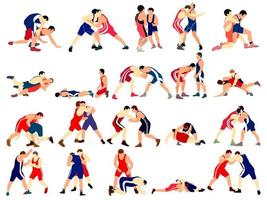 A set of athletes wrestlers in the fight, duel, fight. Greco Roman, freestyle, classical wrestling.