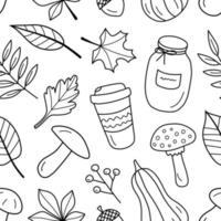 Autumn seamless pattern on a white background in black. vector