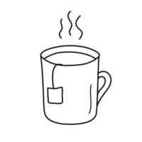 A mug with a tea bag in the doodle style. vector
