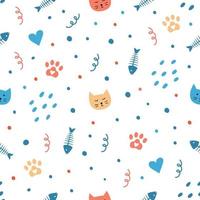 Seamless pattern with cats in doodle style vector