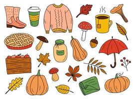 Autumn clipart in doodle style. vector