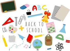 Welcome back to school, education elements, vector banner with school supplies and colorful text. Vector illustration. Lessons at school.