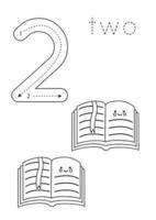 Flashcard number 2. Preschool worksheet. Black and white books. vector